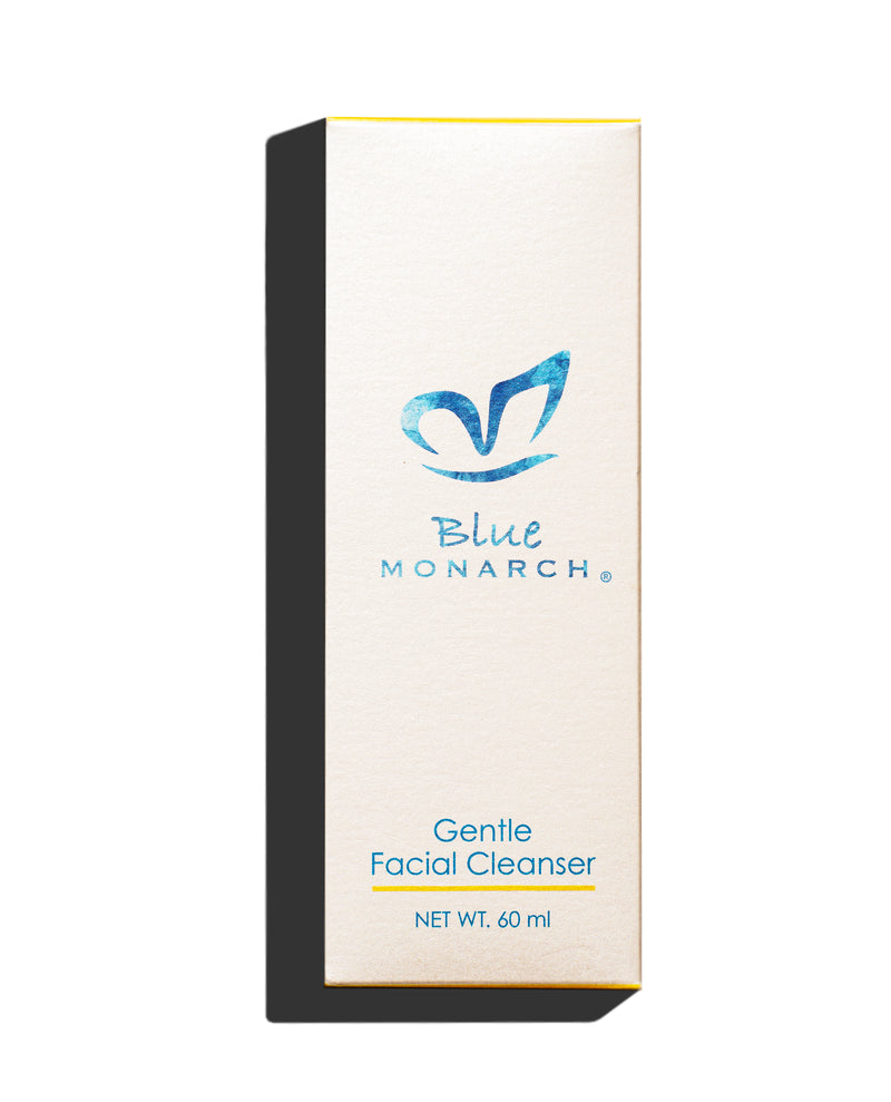 Blue Monarch Gentle Face Cleanser packaging, a 60 ml facial cleanser for sensitive skin care.